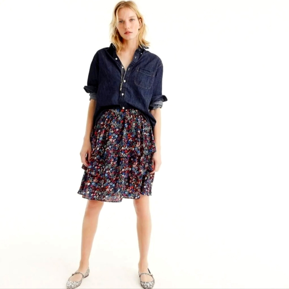 J. Crew Skirts J Crew Tiered Kaleidoscope Star Print Skirt Size 00 NWT